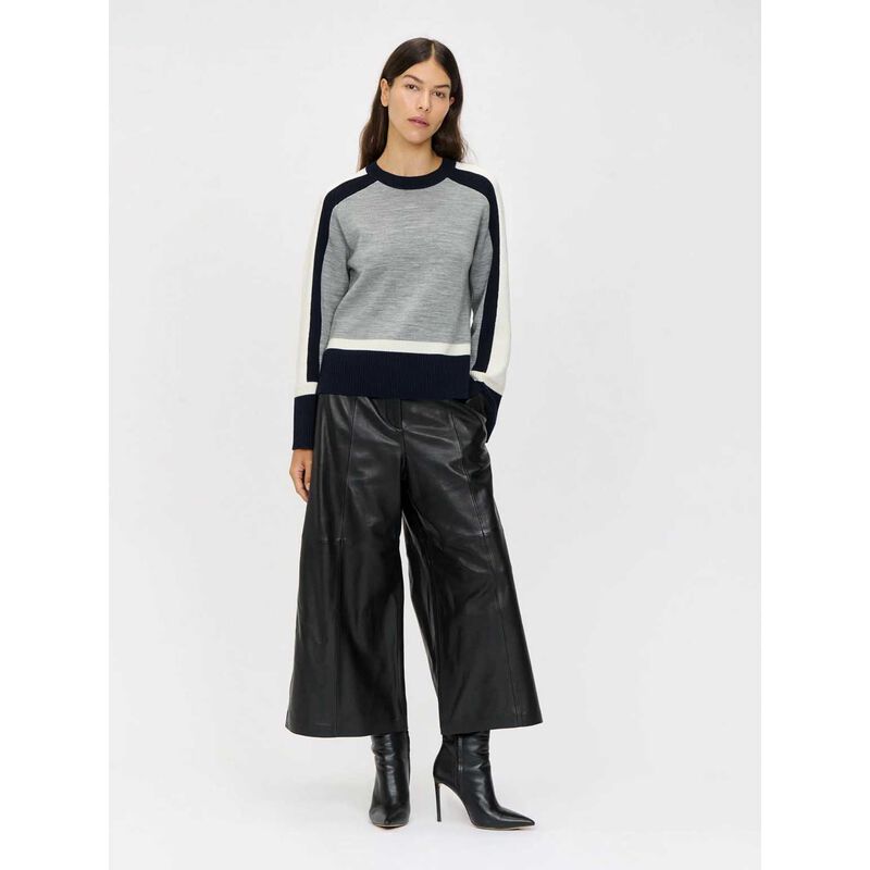 Veronika Maine Light Grey Colour Block Merino & Cotton Jumper image number 3